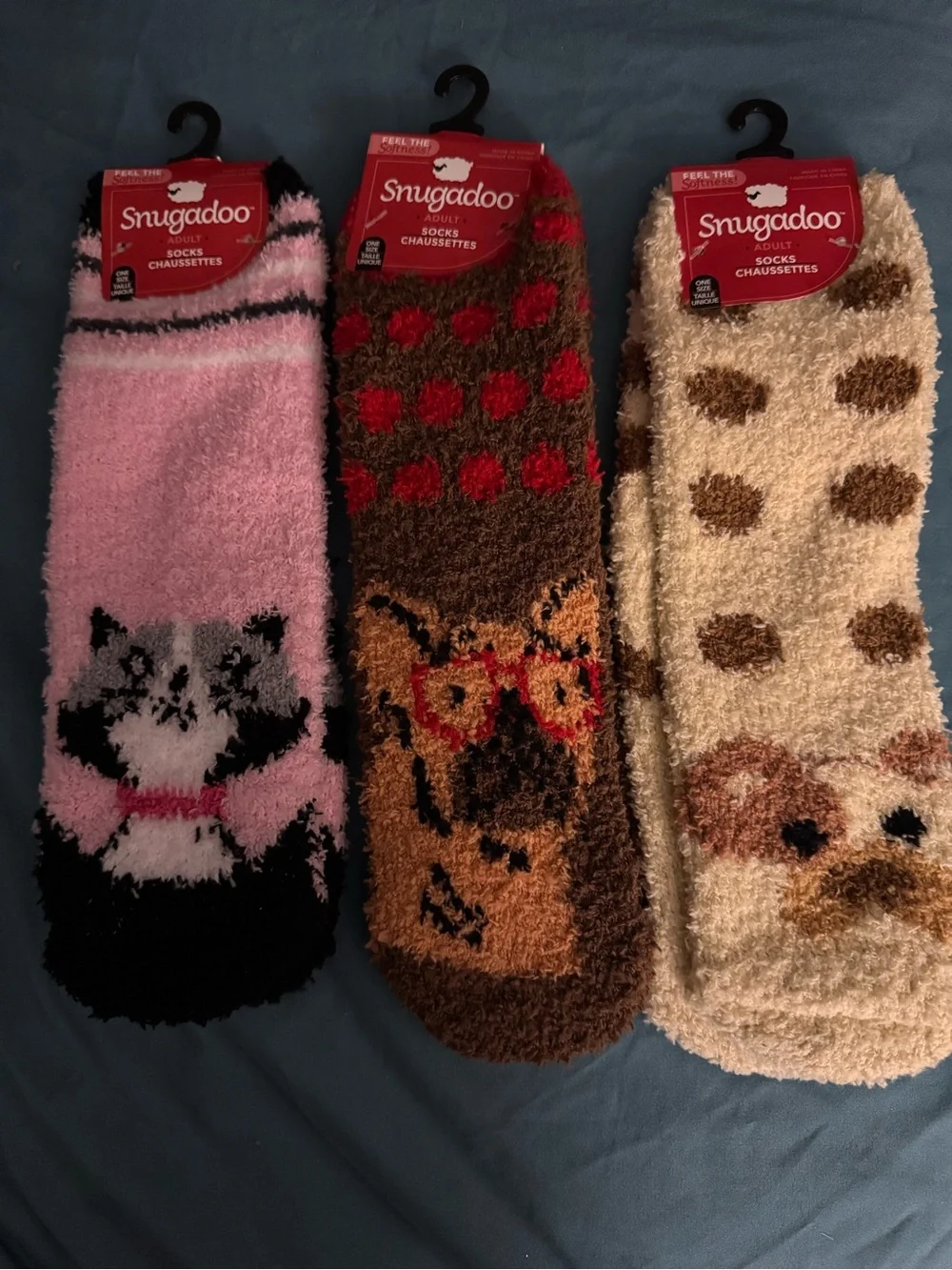 3 Pairs Of Snugadoo Adult Soft Socks Cat Dog Bear